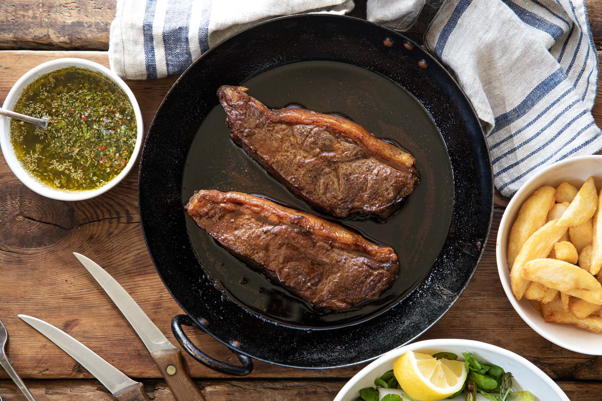 Oven Cook New York Steak On Stove Iron Skillet Pan Seared New York