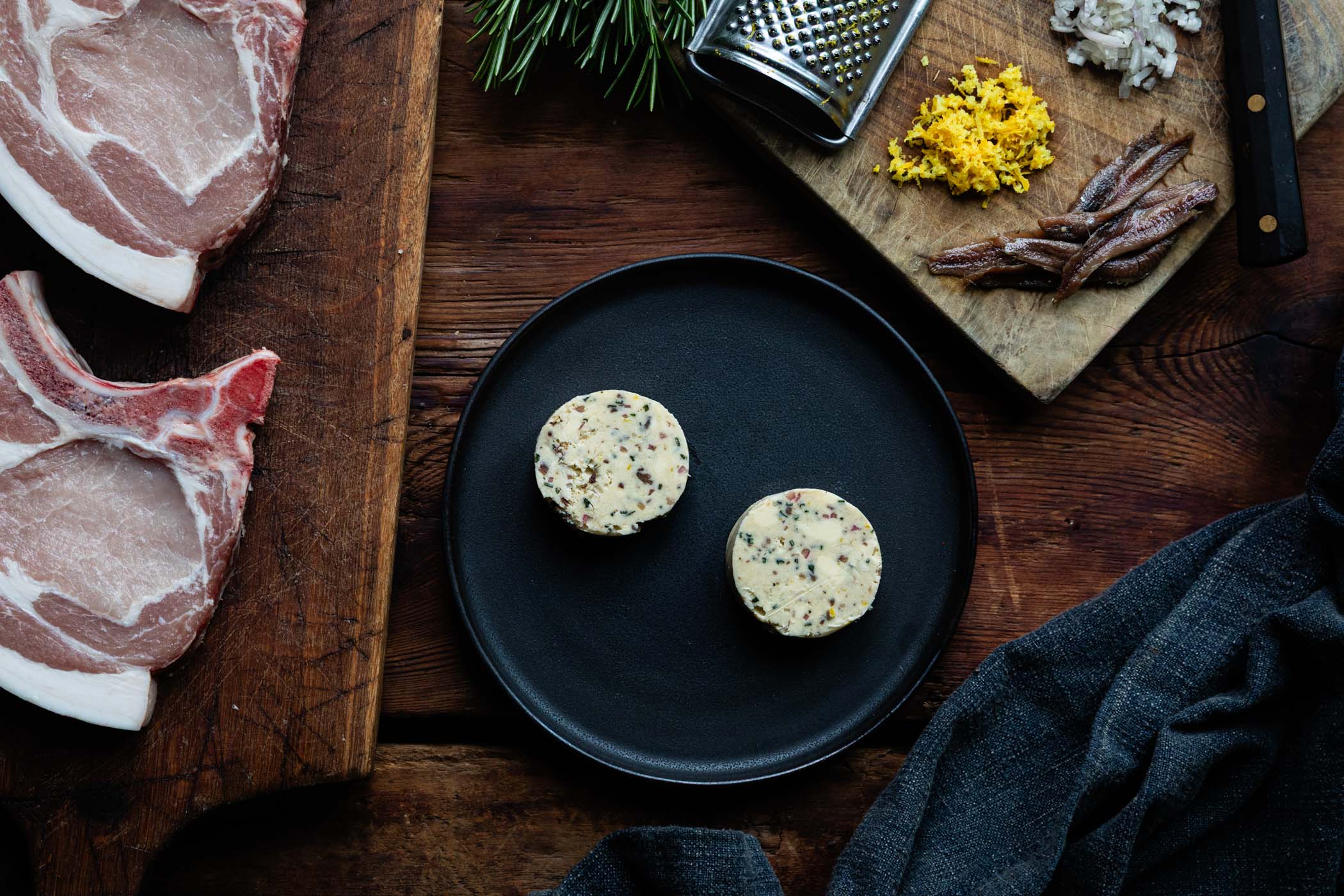 Pork Chop with Rosemary & Anchovy Butter