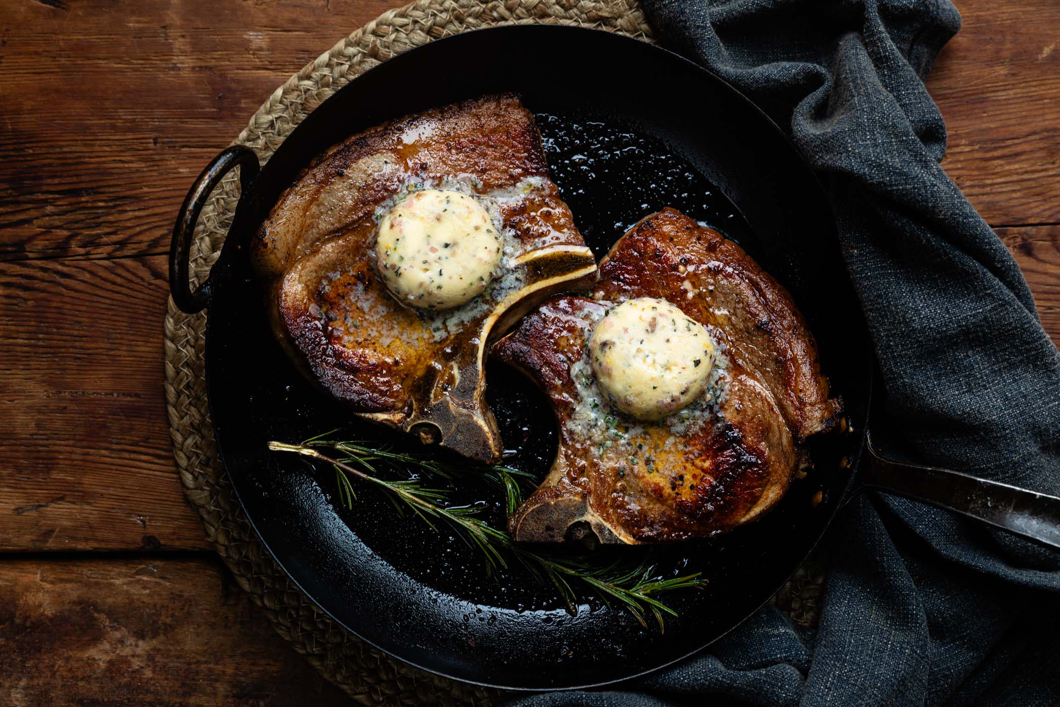 Pork Chop with Rosemary & Anchovy Butter