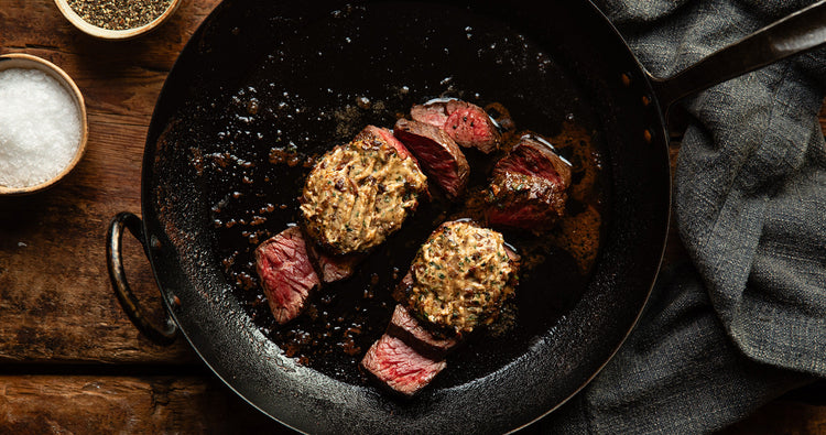 pan fried denver steak with bone marrow compound butter 