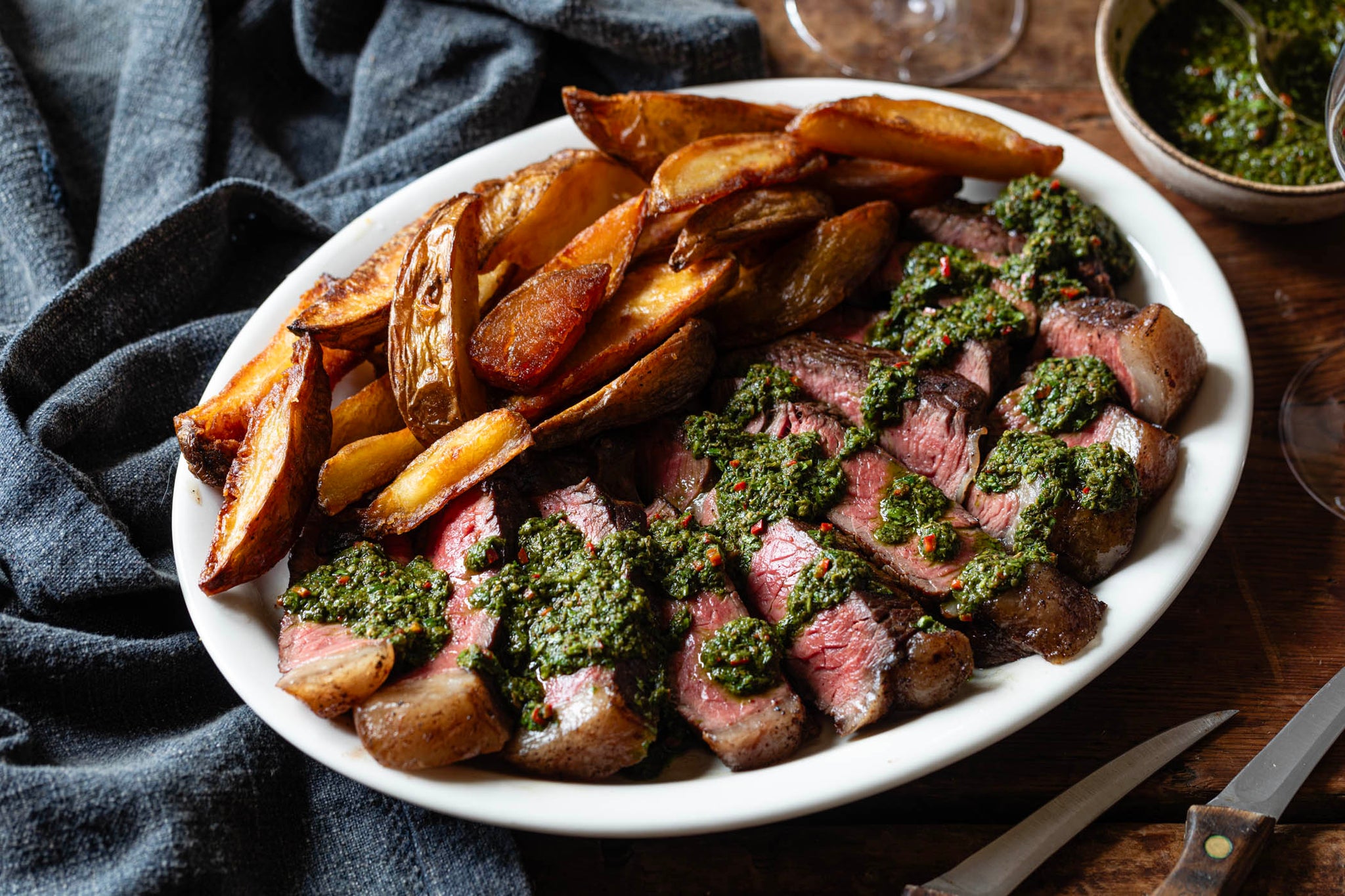 Sharing Rump Steak with Chimichurri & Beef Fat (Chips)