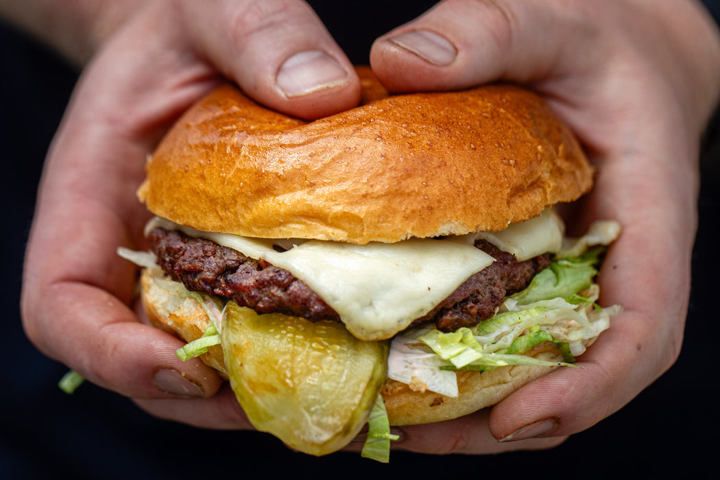 x SLAP & PICKLE Smoked Lardo Steak Burgers