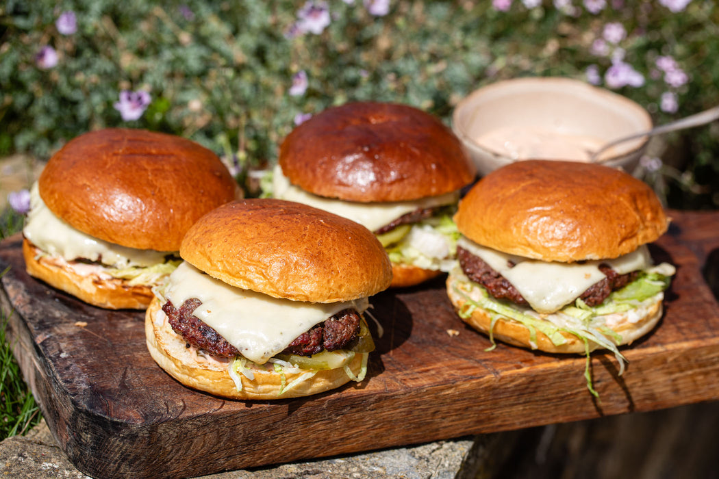 x SLAP & PICKLE Smoked Lardo Steak Burgers