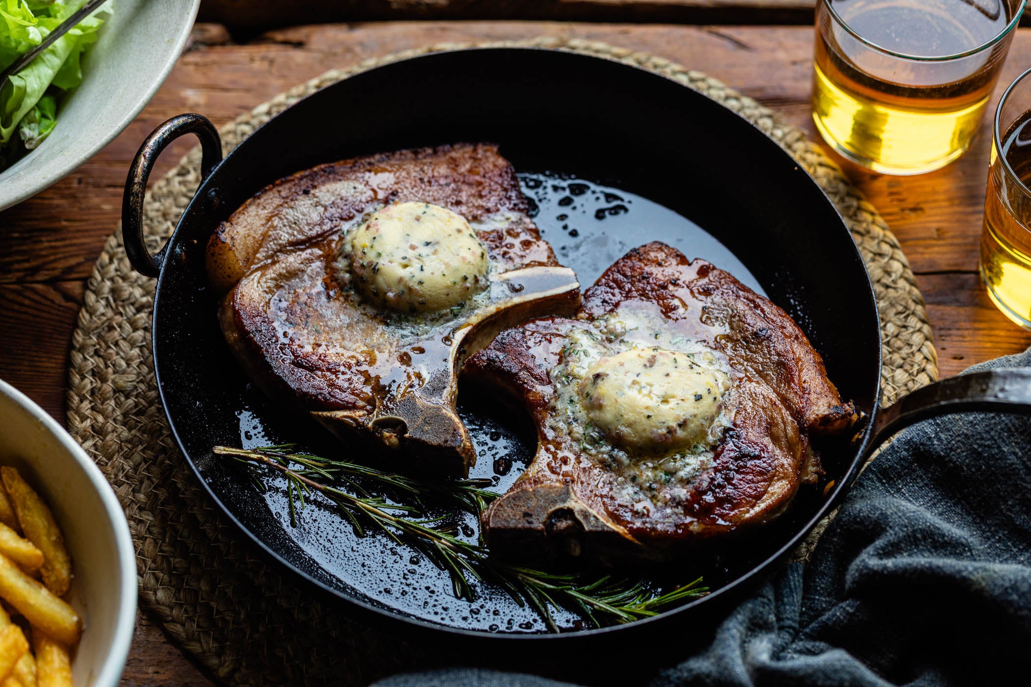 Pork Chop with Rosemary & Anchovy Butter
