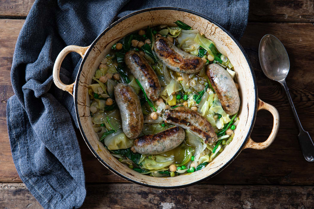 x THE COURTYARD DAIRY Wild Garlic Sausages w/ Old Roan Wensleydale