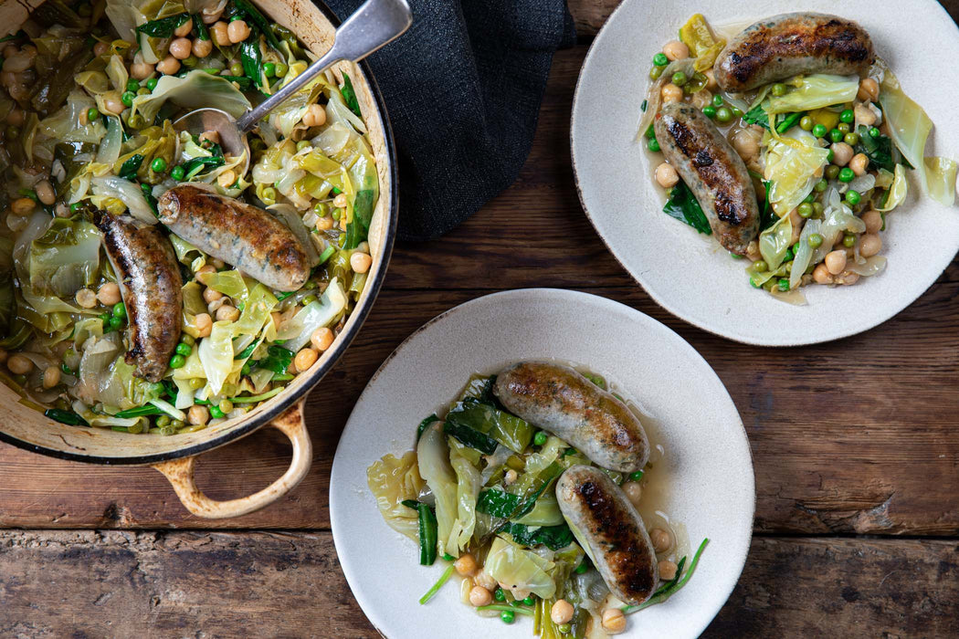 x THE COURTYARD DAIRY Wild Garlic Sausages w/ Old Roan Wensleydale