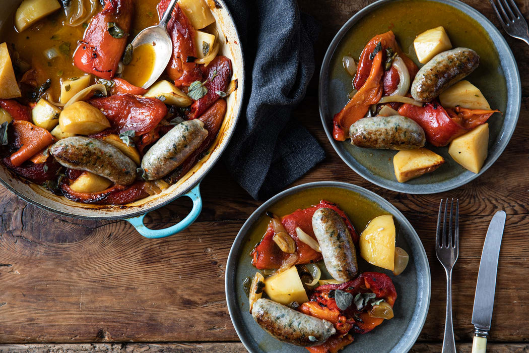 x THE COURTYARD DAIRY Wild Garlic Sausages w/ Old Roan Wensleydale