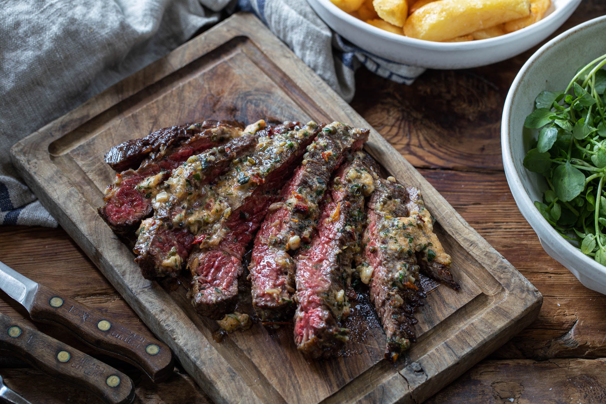 x THE CLARENCE TAVERN Bavette Steak w/ Roasted Tomato & Bone Marrow Butter